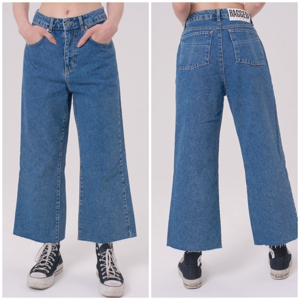 The Ragged Priest Jeans Wide Leg High Rise Baggy Jeans Raw Hem Crop Skater